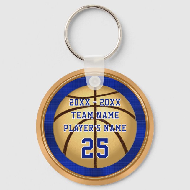 Blue and Gold Basketball Keychains with YOUR TEXT (Front)