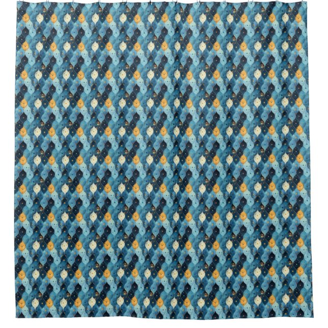 Blue and Gold Bathroom Shower Curtain Decor (Front)