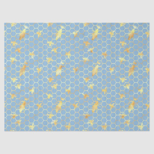 Blue and Gold Bees Series Design #17 Tissue Paper (Front)