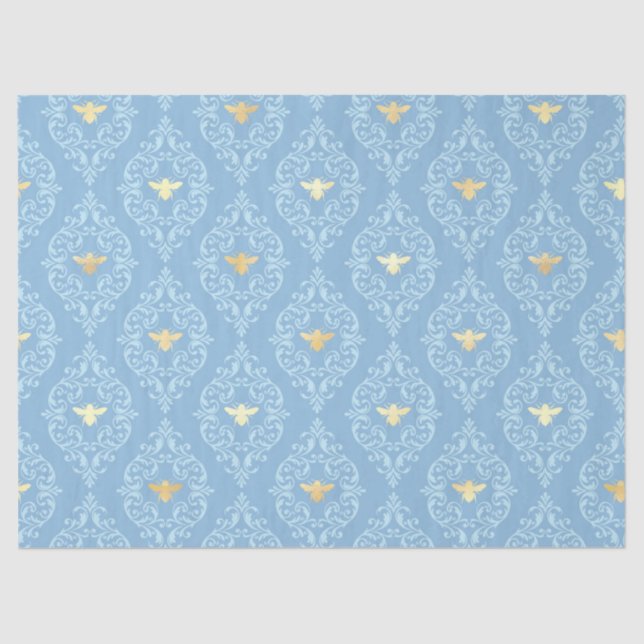 Blue and Gold Bees Series Design #1 Tissue Paper (Front)