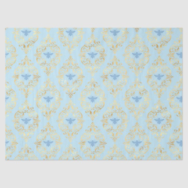 Blue and Gold Bees Series Design #5 Tissue Paper (Front)