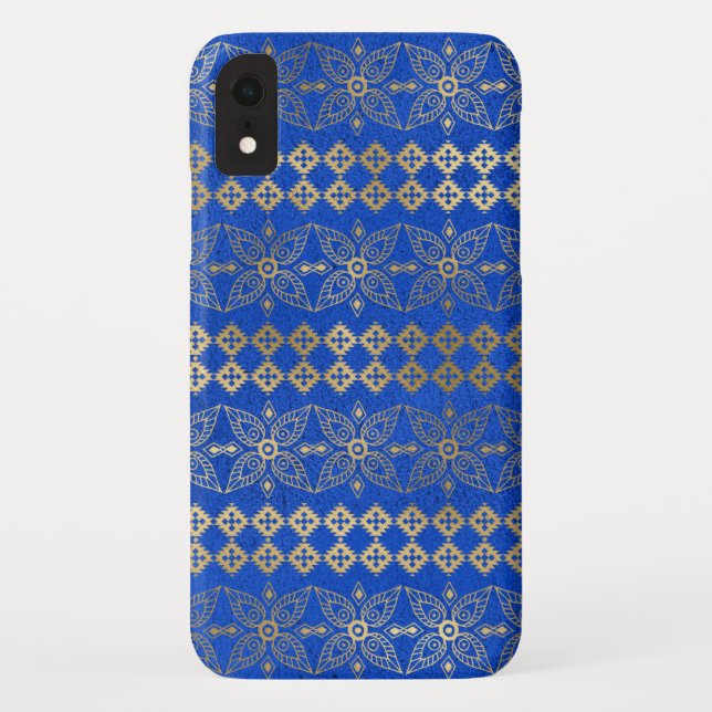 Blue and Gold Boho Floral Mandala Pattern Case-Mate iPhone Case (Back)