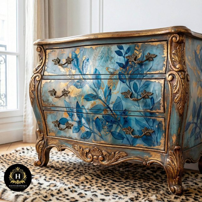 Blue and Gold Botanical Decoupage Tissue Paper (Creator Uploaded)