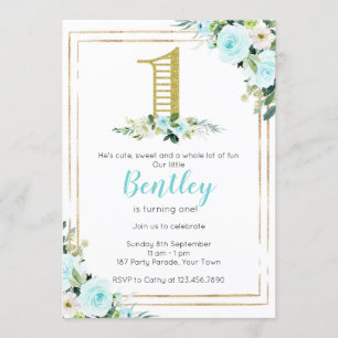 Blue and Gold Boys 1st Birthday Invitation