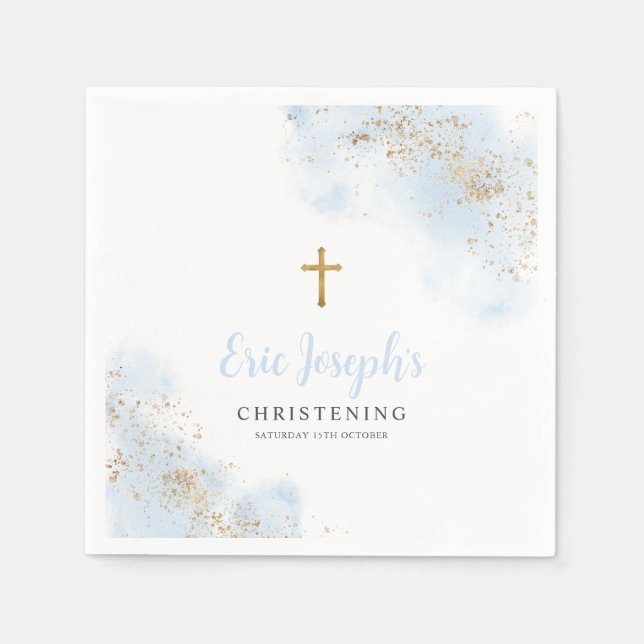 Blue and Gold Boys Christening Baptism Napkins (Front)