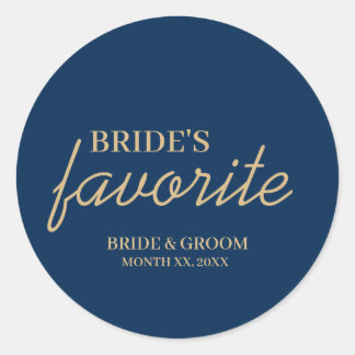 Blue and Gold Bride's Favourite Snack Wedding Classic Round Sticker