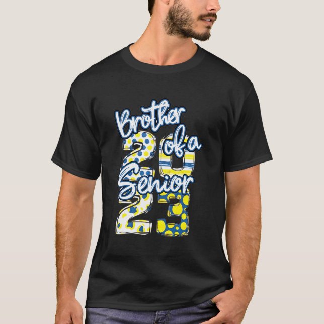 Blue And Gold Brother Of A Senior 2023 School Grad T-Shirt (Front)