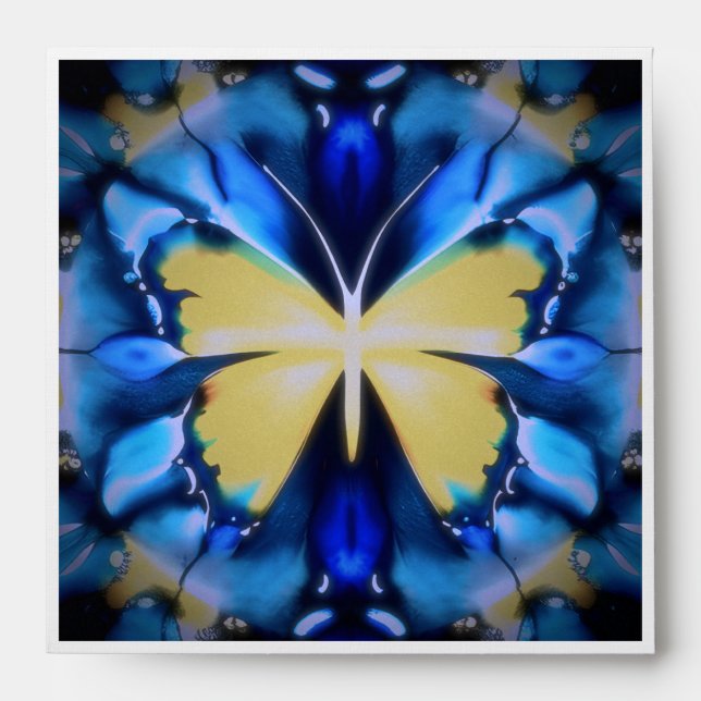 Blue and Gold Butterfly Postcard Envelope (Front)