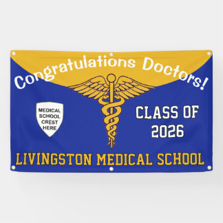 Blue and Gold Caduceus Medical School Graduation Banner