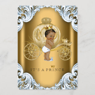 Blue and Gold Carriage Ethnic Prince Baby Shower Invitation