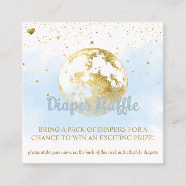 Blue and Gold Celestial Baby Shower Diaper Raffle Enclosure Card (Front)