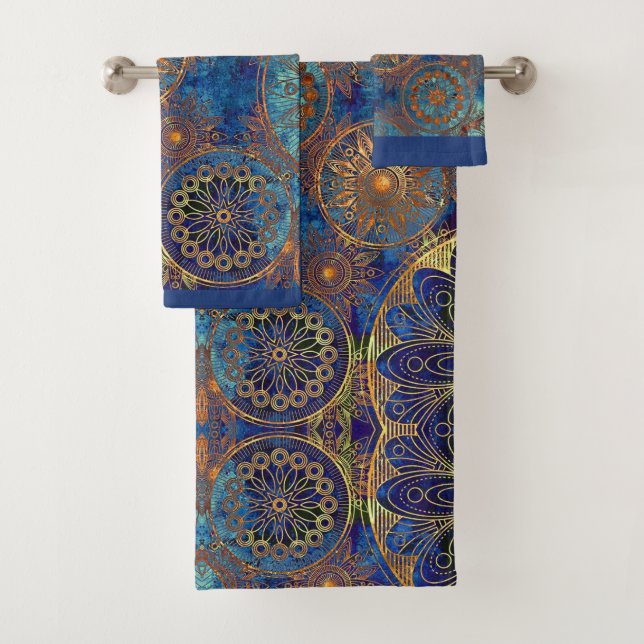 Blue and Gold Celestial Bath Towel Set Custom (Insitu)