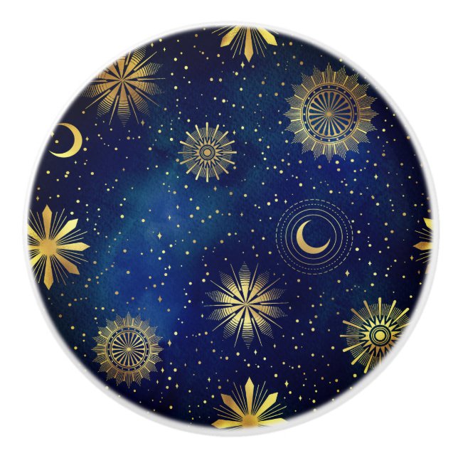 Blue and Gold Celestial Ceramic Pull (Front)