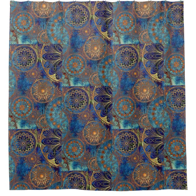 Blue and Gold Celestial Shower Curtain (Front)