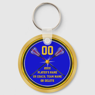 Blue and Gold Cheap Lacrosse Gifts, Personalised Key Ring