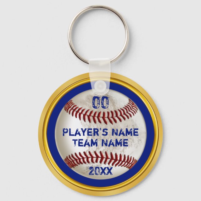 Blue and Gold Cheap Personalised Baseball Gifts Key Ring (Front)
