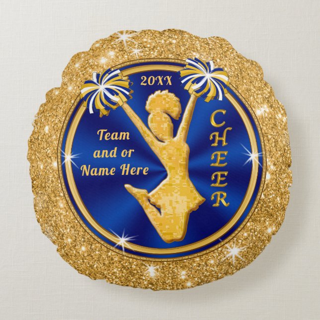 Blue and Gold Cheer Squad Gifts Senior Cheer Gifts Round Cushion (Front)