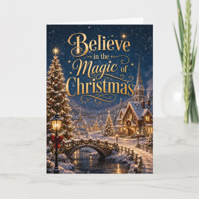 Blue and Gold Christmas Magic Card (Front)