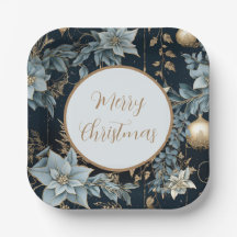 Blue and Gold Christmas Ornaments Poinsettias