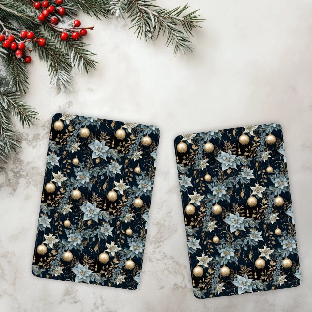 Blue and Gold Christmas Ornaments Poinsettias Playing Cards (Creator Uploaded)