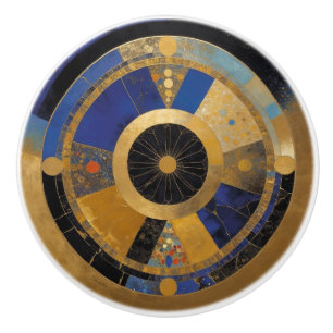 Blue and Gold Circle Ceramic Knob