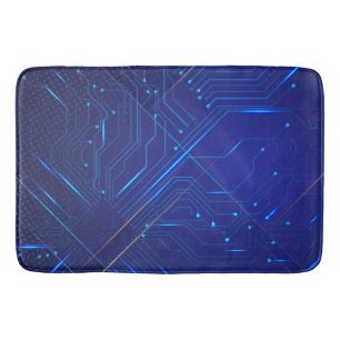 Blue and Gold Circuit Pattern Bath Mat