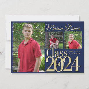 Blue and Gold Class of 2020 Photo Graduation Invitation