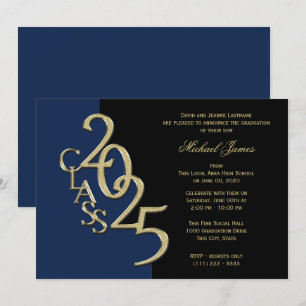 Blue and Gold Class of 2025 Grad with Colour Optio Invitation