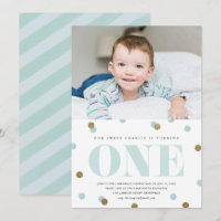 Blue and gold confetti first birthday party photo