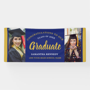 Blue And Gold Congratulations Graduation 2 Photo Banner