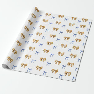 Blue and Gold Coquette Bow Wrapping Paper