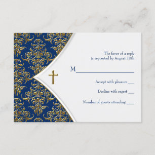 Blue and Gold Cross Baptism Christening RSVP