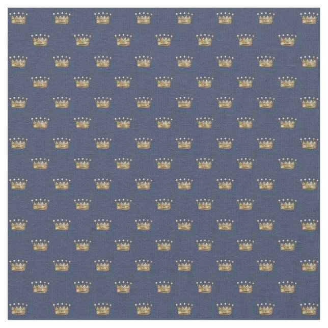 Blue and Gold Crown Fabric (Close Up)
