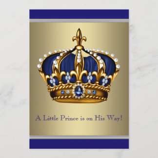 Blue and Gold Crown Little Prince Baby Shower Invitation