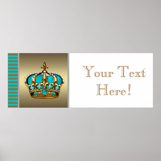 Blue and Gold Crown Prince Baby Shower Banner Poster