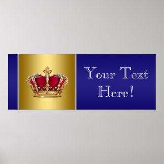 Blue and Gold Crown Prince Baby Shower Banner Poster