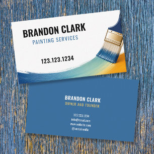 Blue and Gold Curved Brush Sweep Painting Business Card