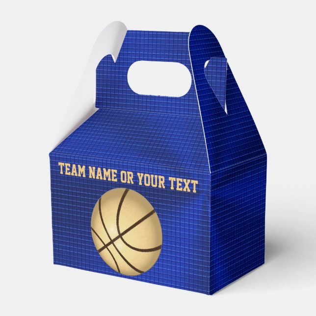 Blue and Gold Customisable Basketball Favour Boxes (Front Side)