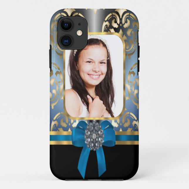 Blue and gold damask Case-Mate iPhone case (Back)