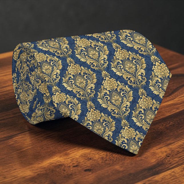 Blue and Gold Damask Custom Necktie (Creator Uploaded)