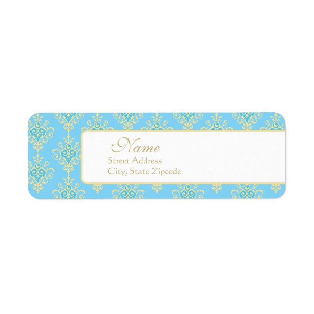 Blue and Gold Damask Return Address Label (Front)