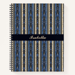 Blue and Gold Damask Stripes Notebook