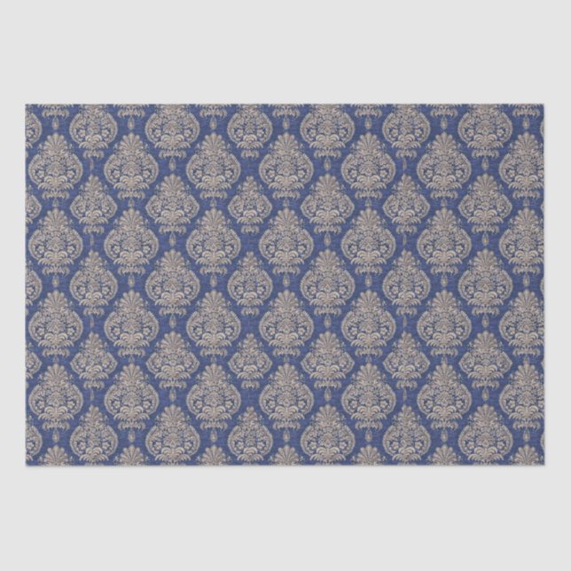 Blue and Gold Damask Tissue Paper  (Front)