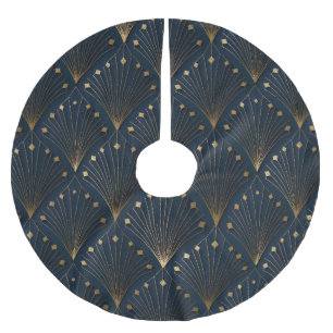 Blue And Gold Deco Pattern Brushed Polyester Tree Skirt