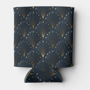 Blue And Gold Deco Pattern Can Cooler