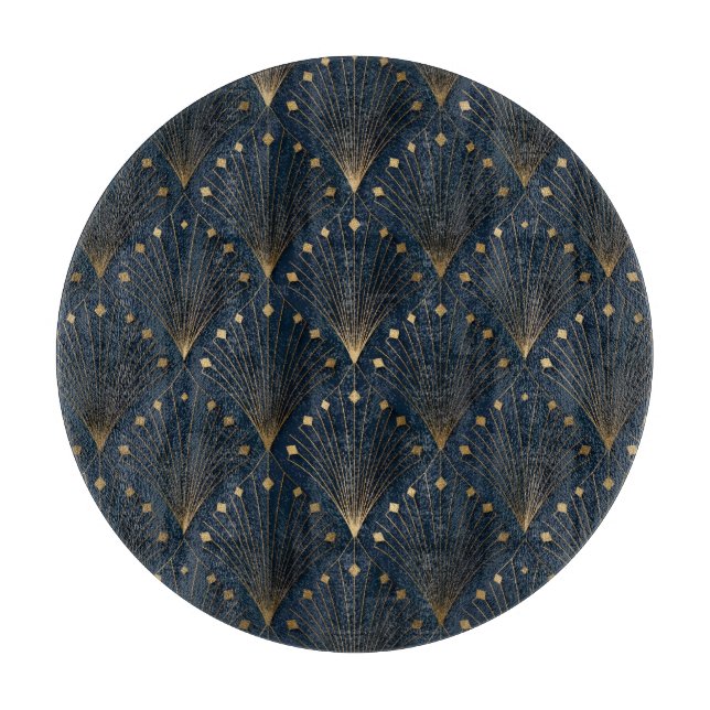 Blue And Gold Deco Pattern Cutting Board (Front)