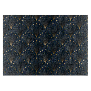 Blue And Gold Deco Pattern Cutting Board