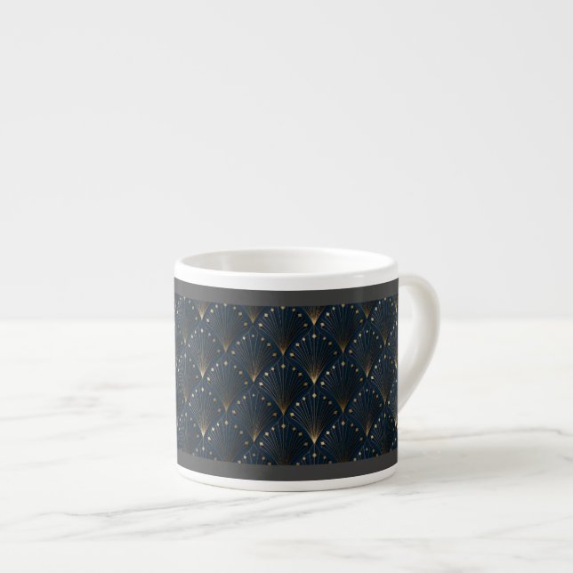 Blue And Gold Deco Pattern Espresso Cup (Front Right)