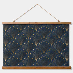 Blue And Gold Deco Pattern Hanging Tapestry