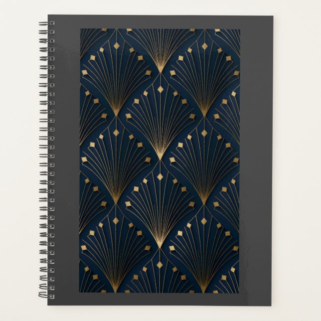 Blue And Gold Deco Pattern Planner (Front)
